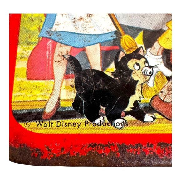 Vintage Disney Express Metal Lunchbox Train Theme Mickey Mouse Distress Red READ - Picture 12 of 16